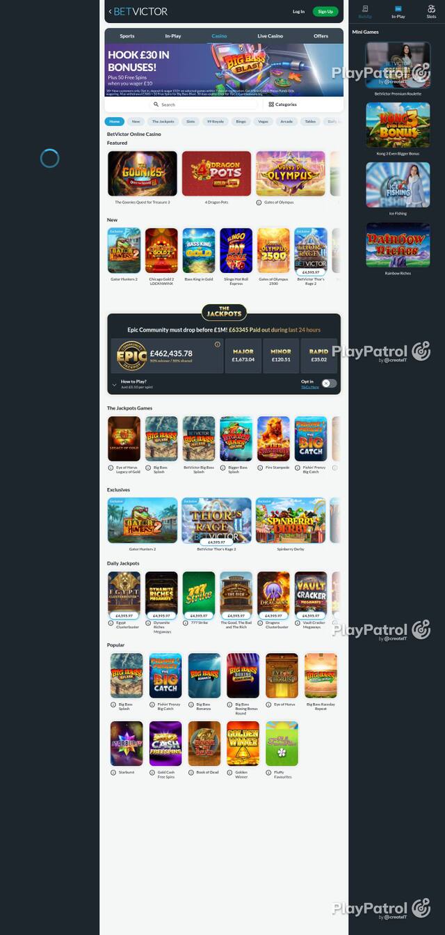 Homepage capture of BetVictor Casino recorded during the scan