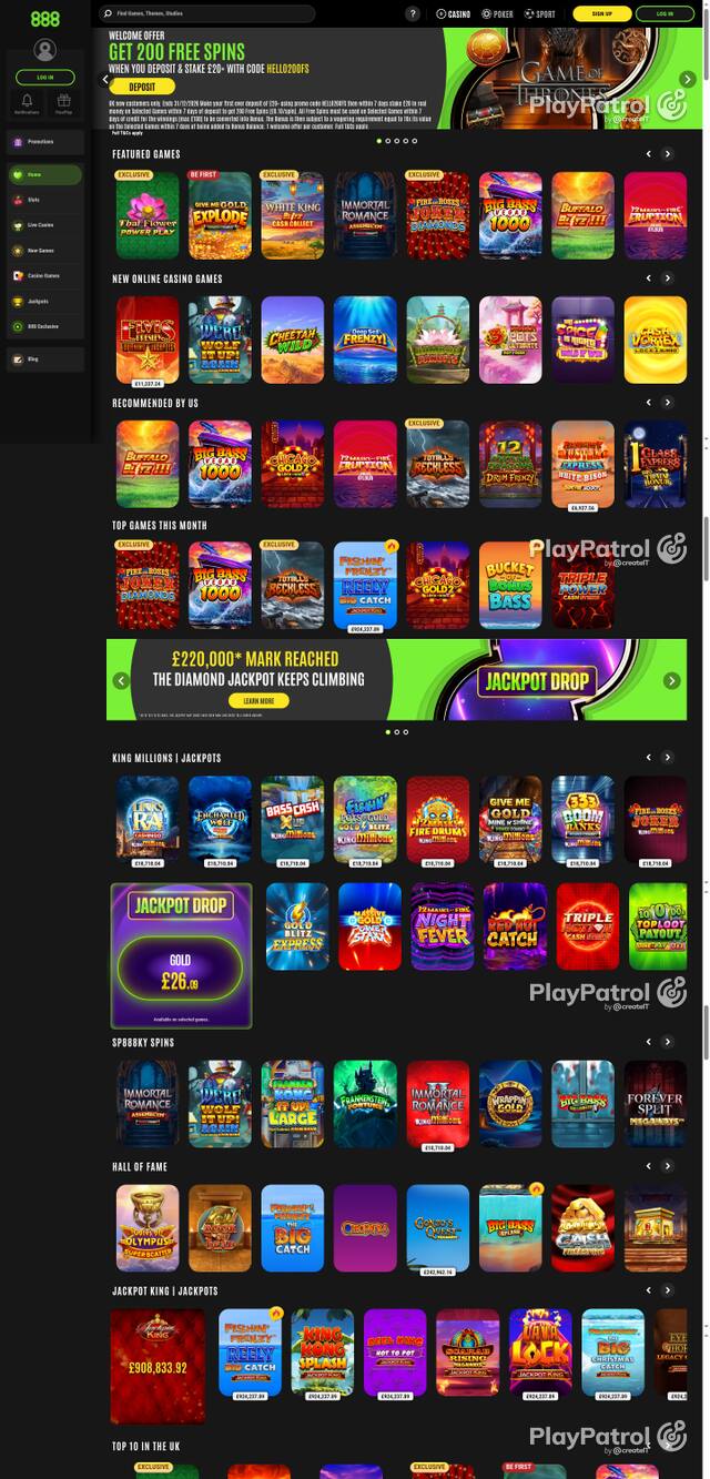 Capture of the front page of 888casino (888casino.com) on 12 October 2026