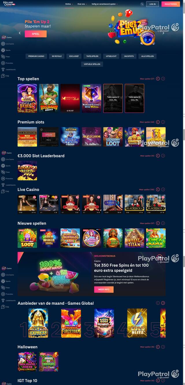 Capture of the front page of Holland Casino (hollandcasino.nl) on 25 October 2026