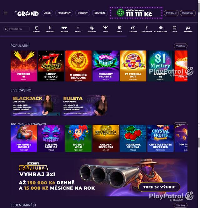 Capture of the front page of GrandWin (grandwin.cz) on 5 October 2026