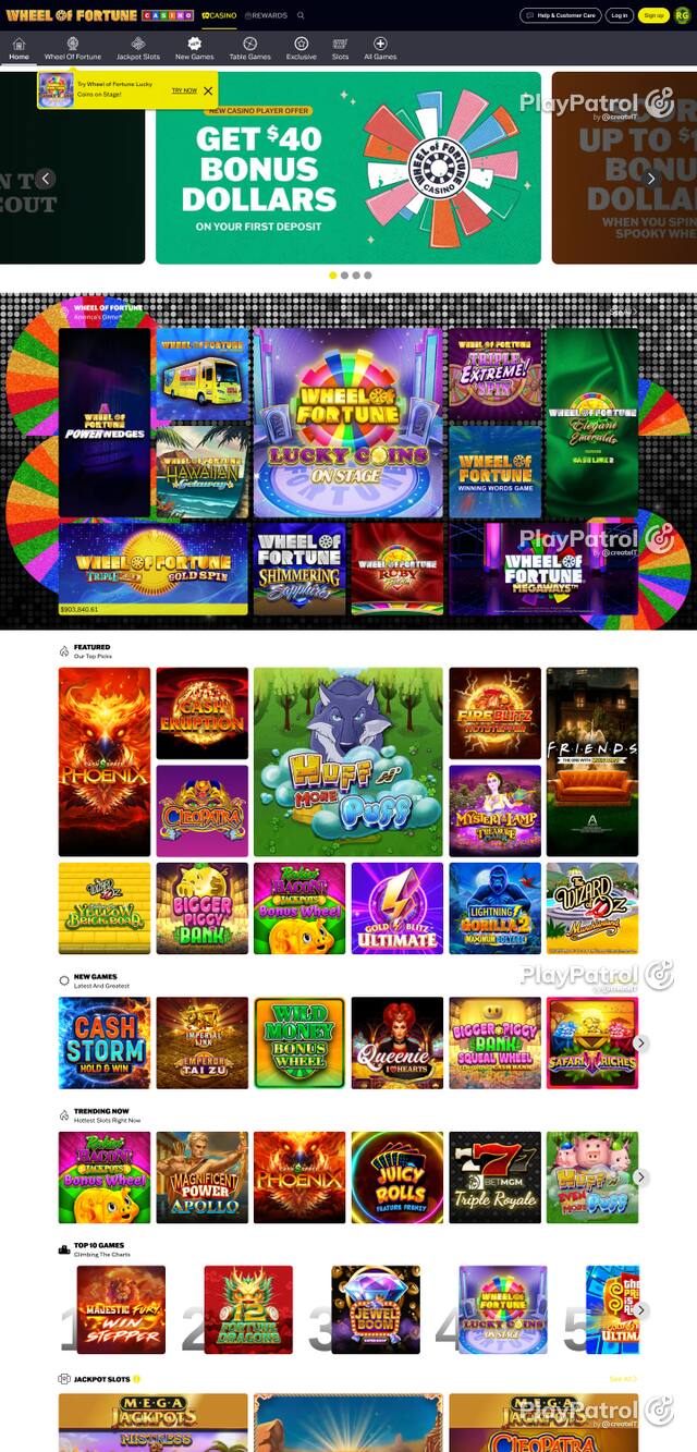 Capture of the front page of wheeloffortunecasino.com (wheeloffortunecasino.com) on 25 October 2026