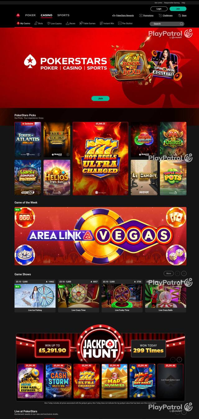 Homepage capture of PokerStars recorded during the scan