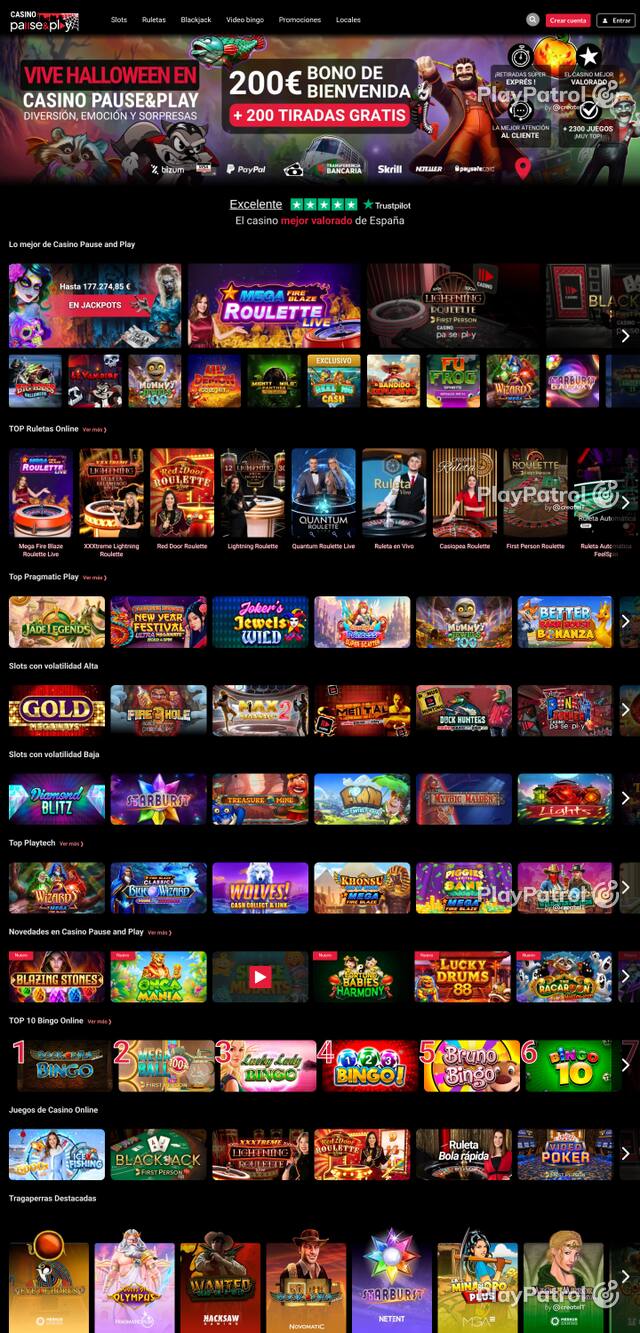 Capture of the front page of Casino Pause and Play (casinopauseandplay.es) on 13 October 2026
