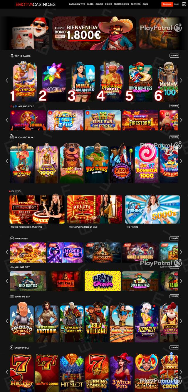 Capture of the front page of Emotiva Casino (emotivacasino.es) on 13 October 2026