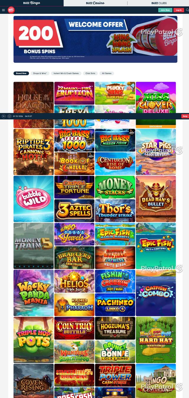 Homepage capture of Buzz Bingo recorded during the scan