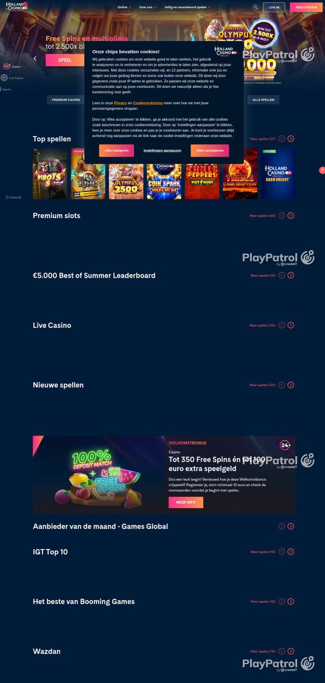 Capture of the front page of Holland Casino (hollandcasino.nl) on 4 October 2026