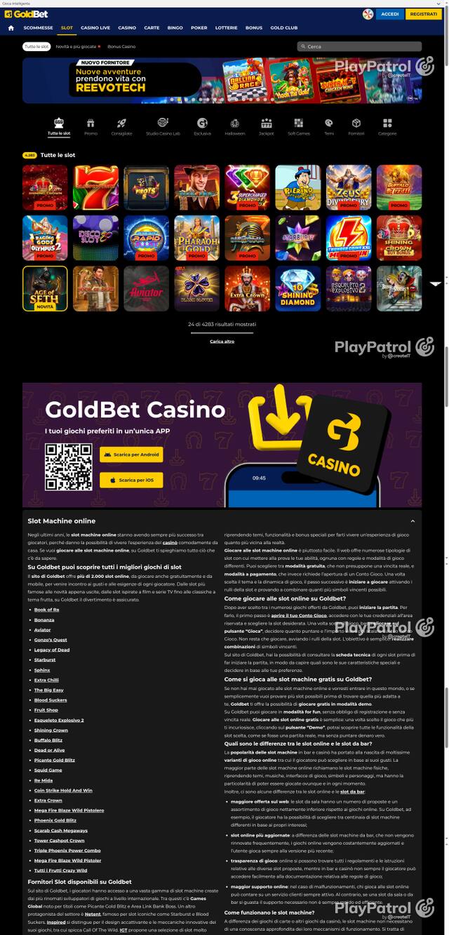 Capture of the front page of Goldbet (goldbet.it) on 16 October 2026