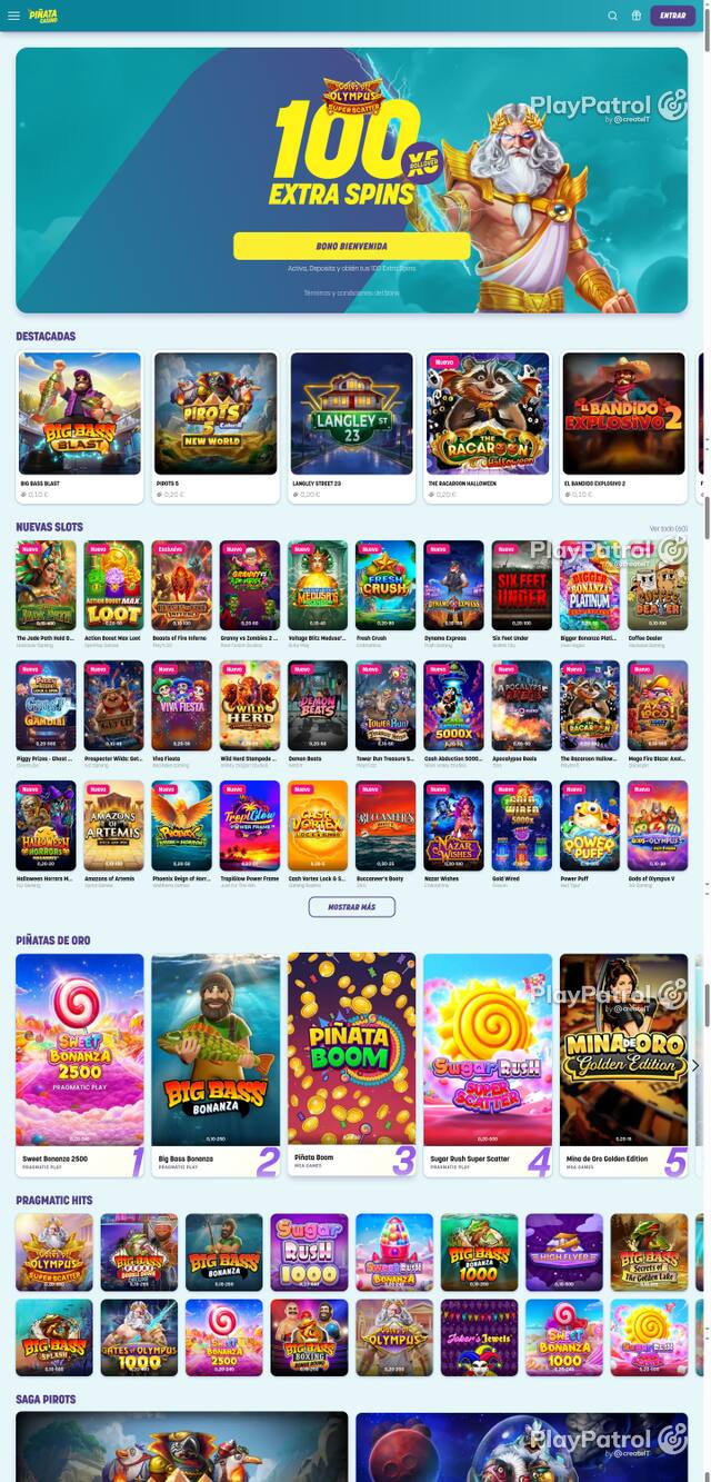 Capture of the front page of Piñata Casino (pinatacasino.es) on 22 October 2026