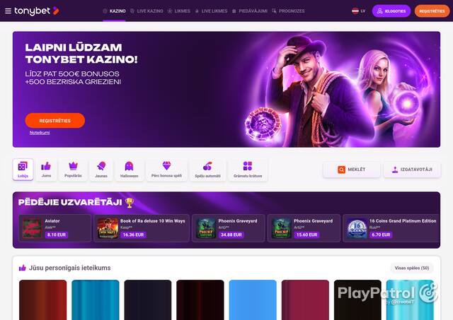 Front page of tonybet.lv as captured on 29 October 2026