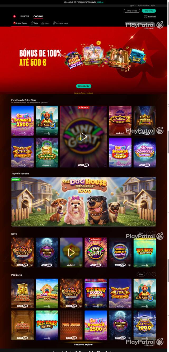 Capture of the front page of pokerstars.pt (pokerstars.pt) on 23 October 2026