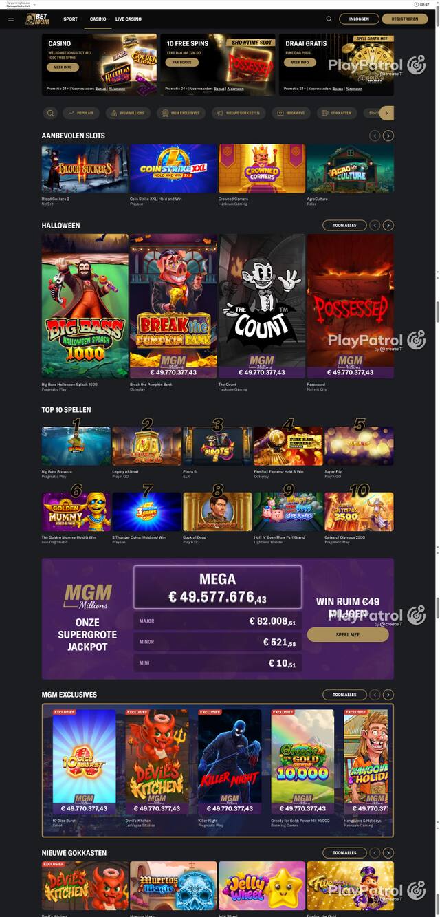 Capture of the front page of BetMGM (betmgm.nl) on 28 October 2026