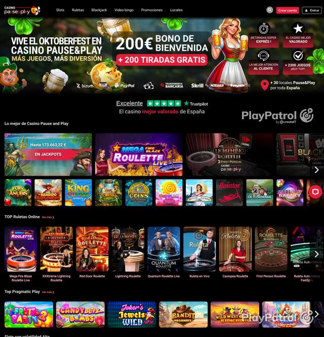Homepage capture of Casino Pause and Play recorded during the scan