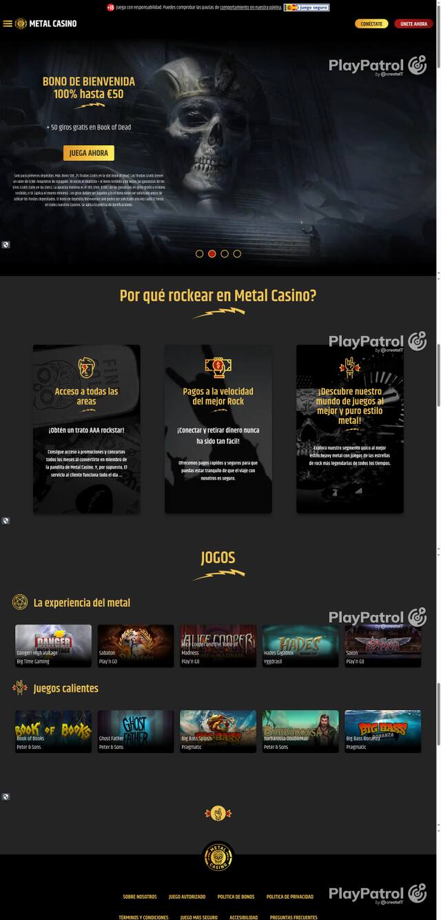 Capture of the front page of Metal Casino (metalcasino.es) on 19 October 2026