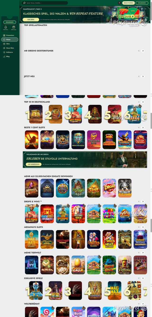 Capture of the front page of Mr Green (mrgreen.de) on 10 October 2026