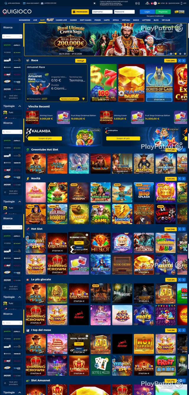 Capture of the front page of Quigioco (quigioco.it) on 22 October 2026