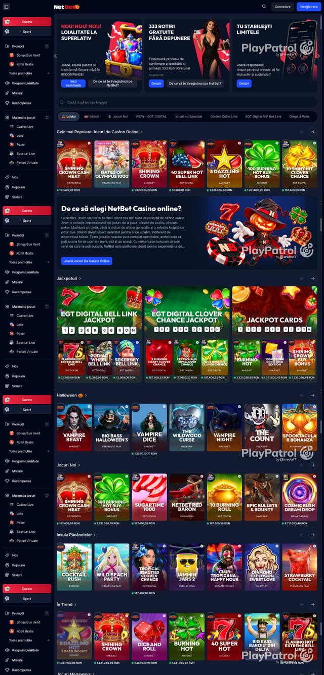 Capture of the front page of NetBet (casino.netbet.ro) on 19 October 2026