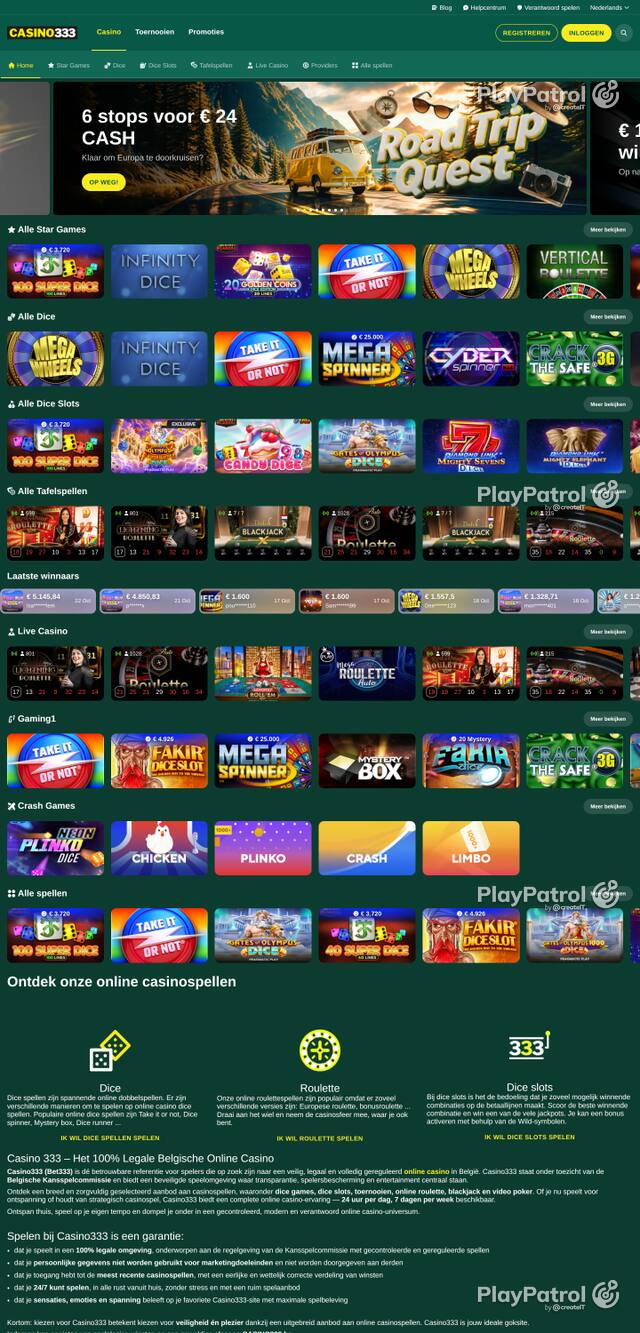 Capture of the front page of casino333.be (casino333.be) on 22 October 2026