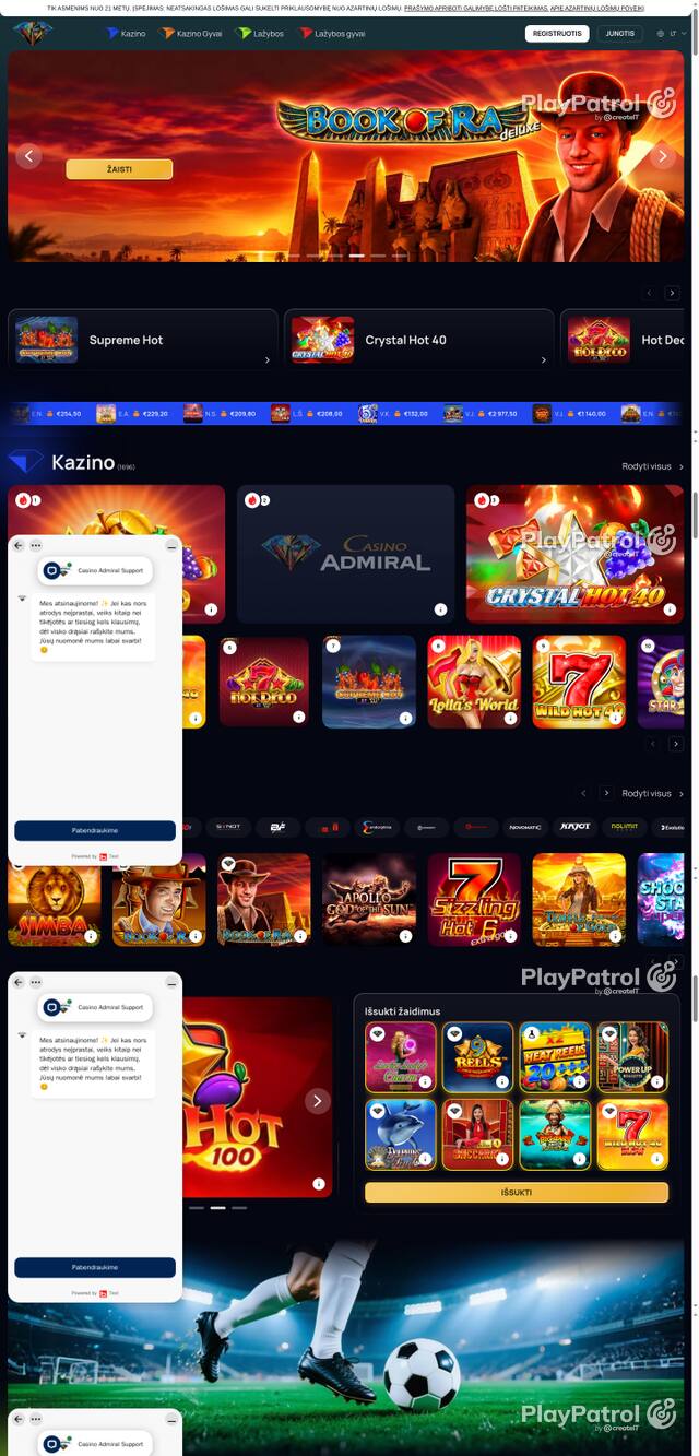 Capture of the front page of casinoadmiral.lt (casinoadmiral.lt) on 20 October 2026