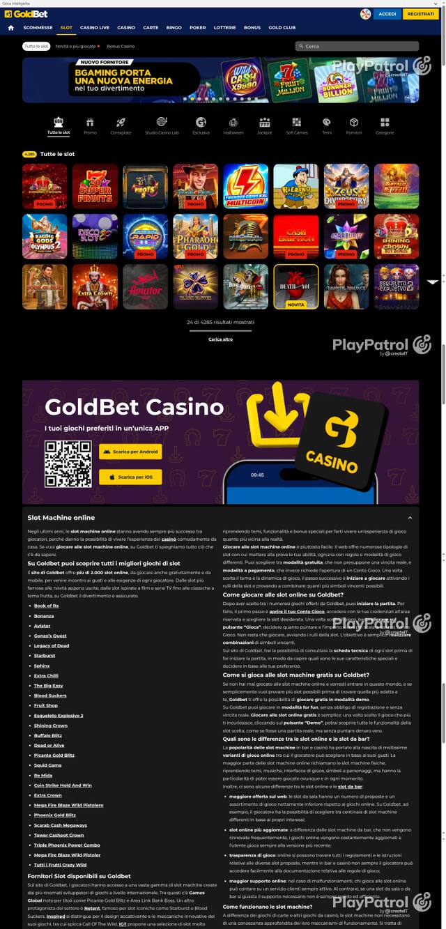 Capture of the front page of Goldbet (goldbet.it) on 20 October 2026