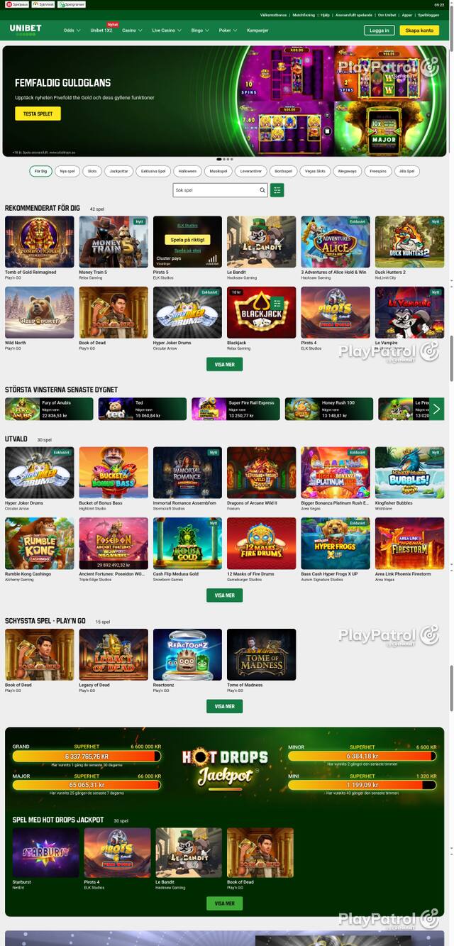 Capture of the front page of unibet.se (unibet.se) on 18 October 2026