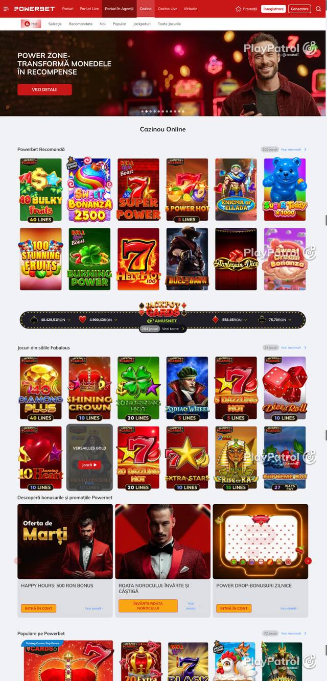 Capture of the front page of PowerBet (online.powerbet.ro) on 27 October 2026