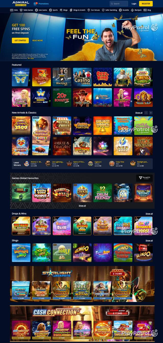 Capture of the front page of Admiral Casino (admiralcasino.co.uk) on 3 October 2026