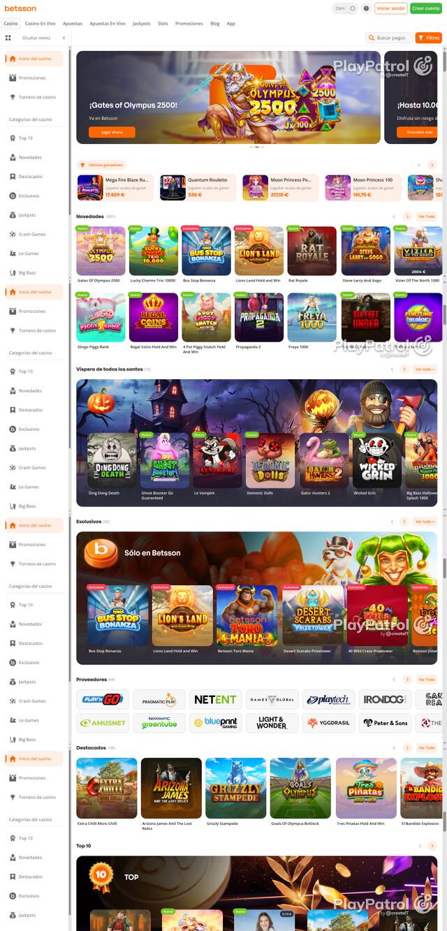 Capture of the front page of Betsson (betsson.es) on 28 October 2026