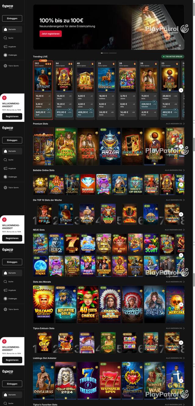 Capture of the front page of Tipico Games (games.tipico.de) on 7 October 2026