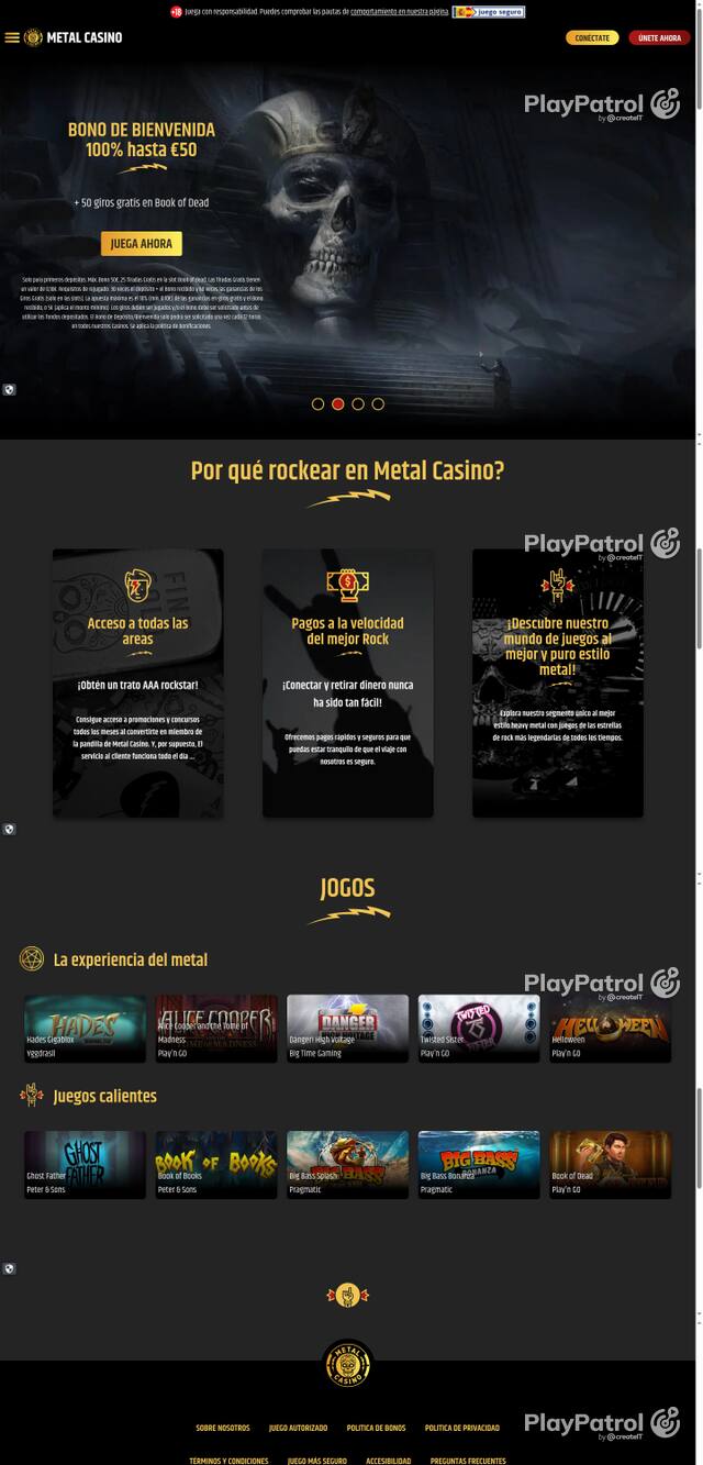 Capture of the front page of Metal Casino (metalcasino.es) on 9 October 2026
