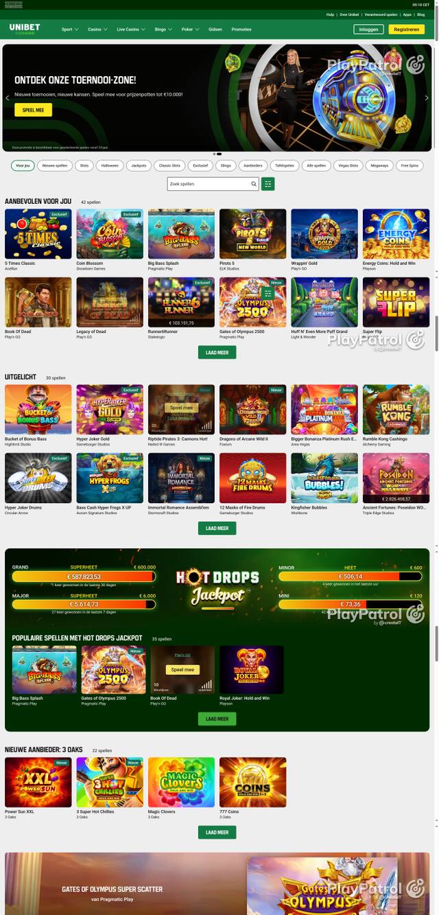 Capture of the front page of Unibet (unibet.nl) on 26 October 2026