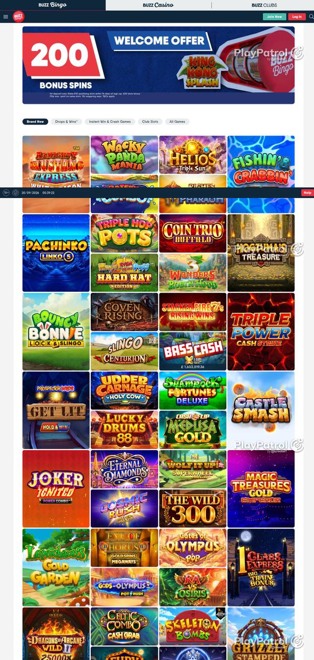 Homepage capture of Buzz Bingo recorded during the scan