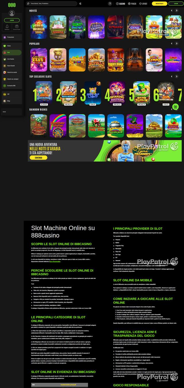 Homepage capture of 888casino recorded during the scan