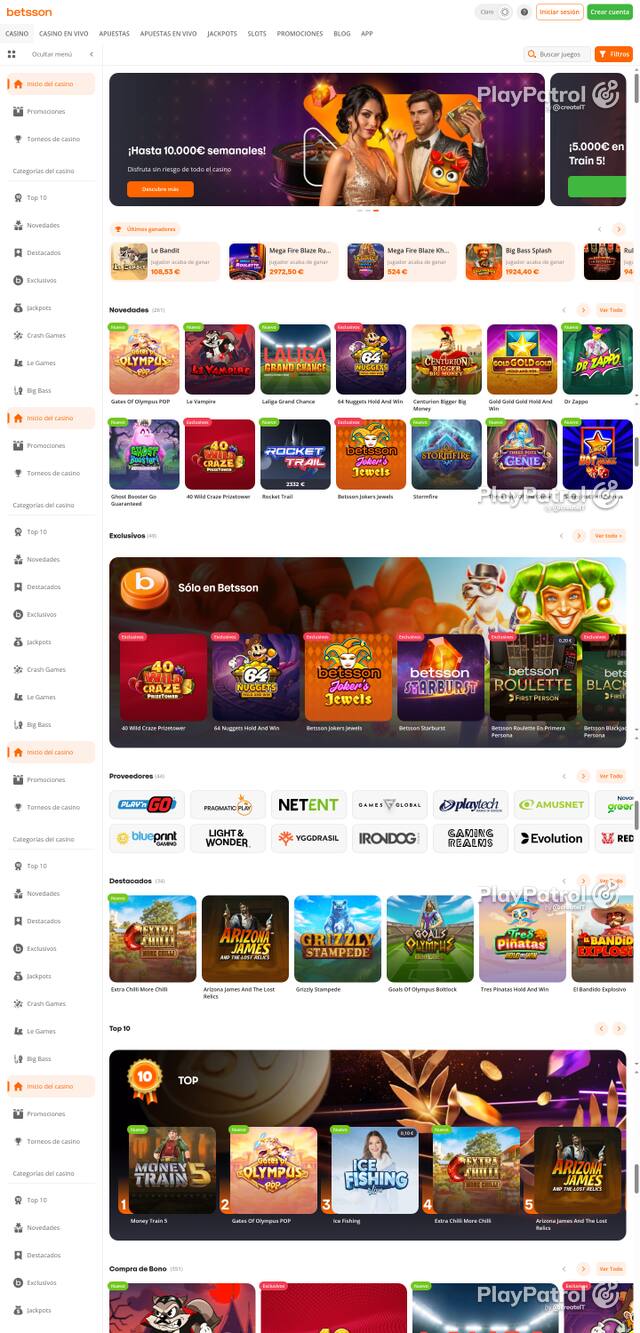 Capture of the front page of Betsson (betsson.es) on 6 October 2026