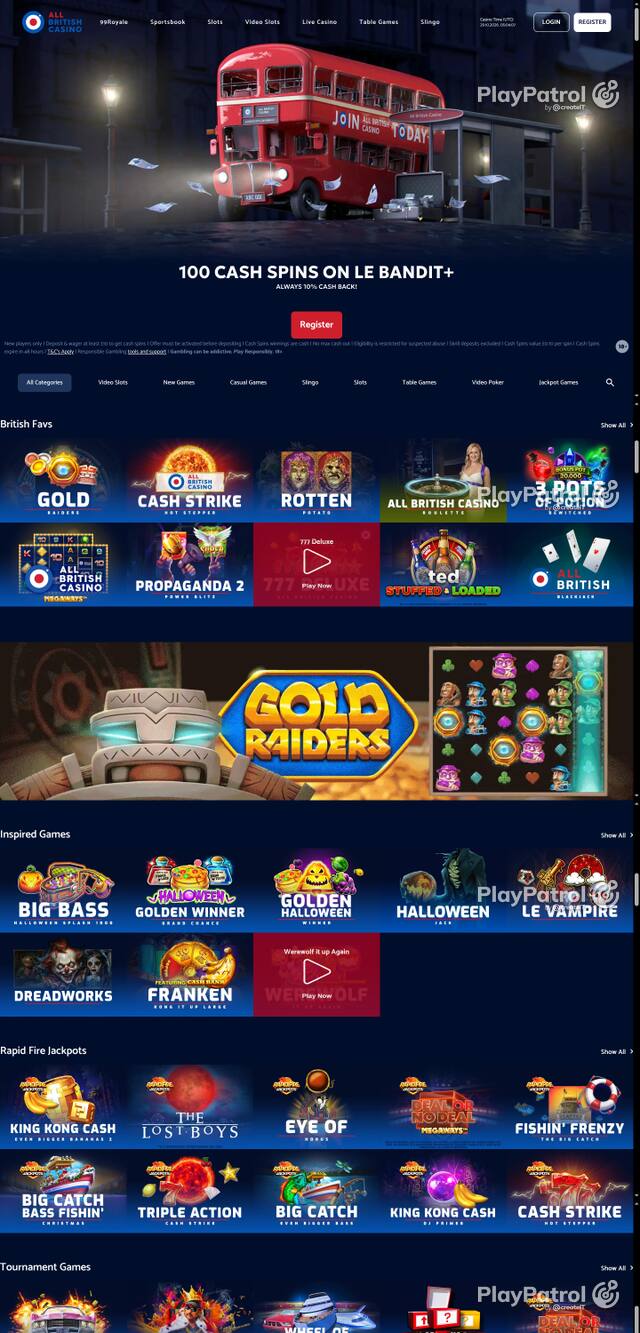 Front page of All British Casino as captured on 29 October 2026