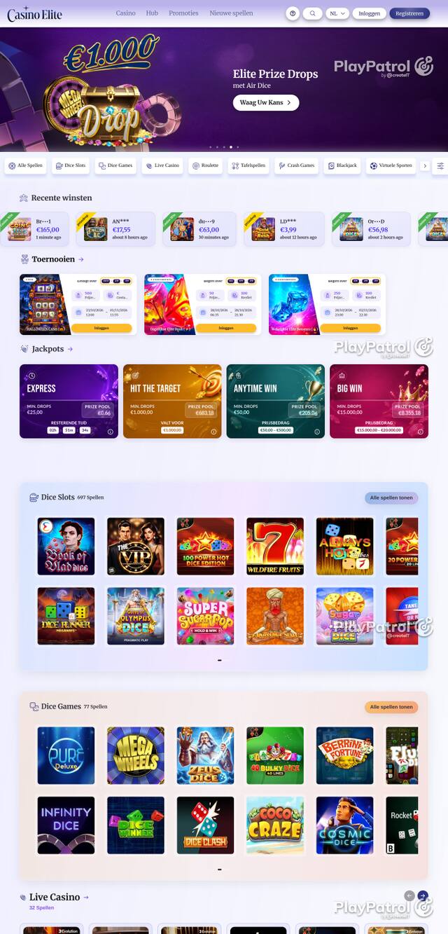 Front page of casinoelite.be as captured on 28 October 2026