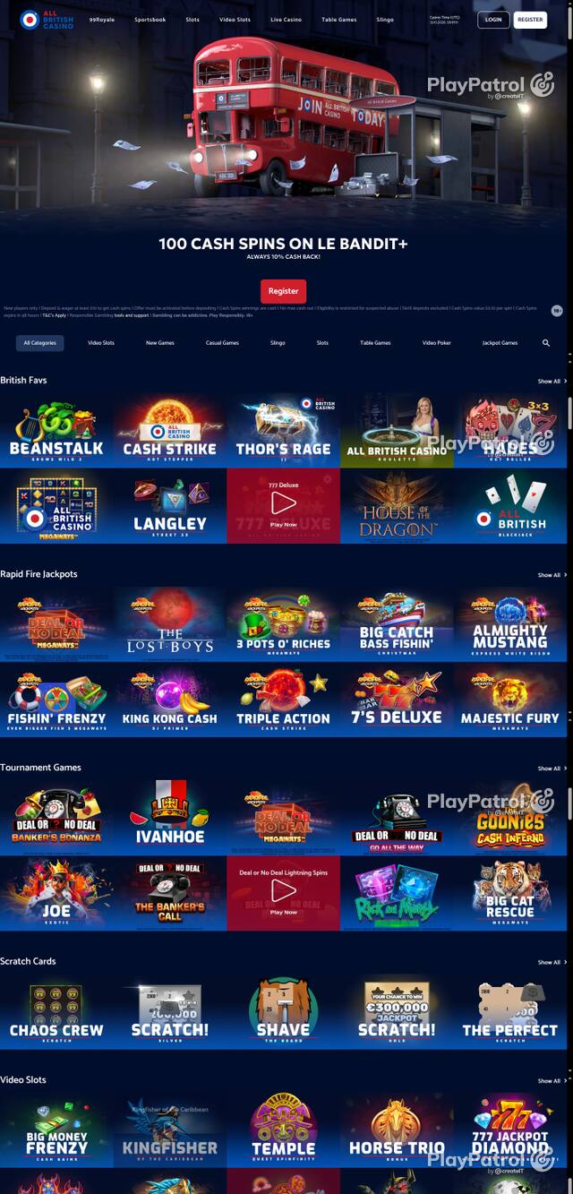 Capture of the front page of All British Casino (allbritishcasino.com) on 13 October 2026