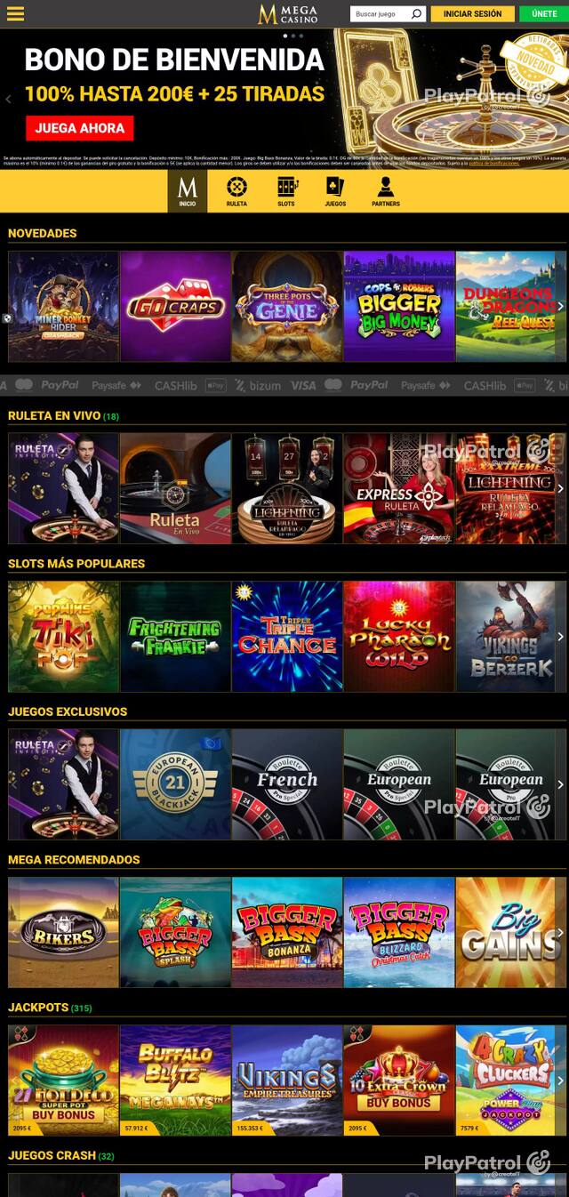 Capture of the front page of Mega Casinos (megacasinos.es) on 3 October 2026