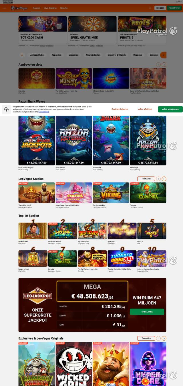 Homepage capture of LeoVegas Casino Nederland recorded during the scan