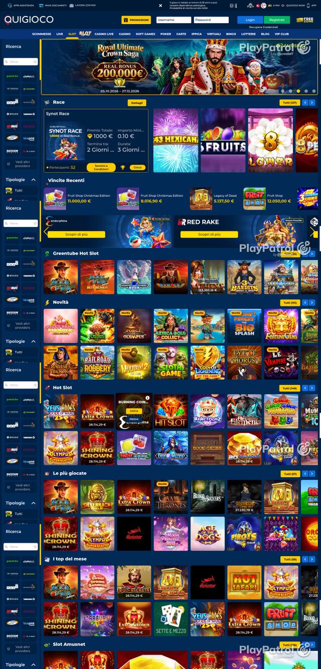 Capture of the front page of Quigioco (quigioco.it) on 23 October 2026