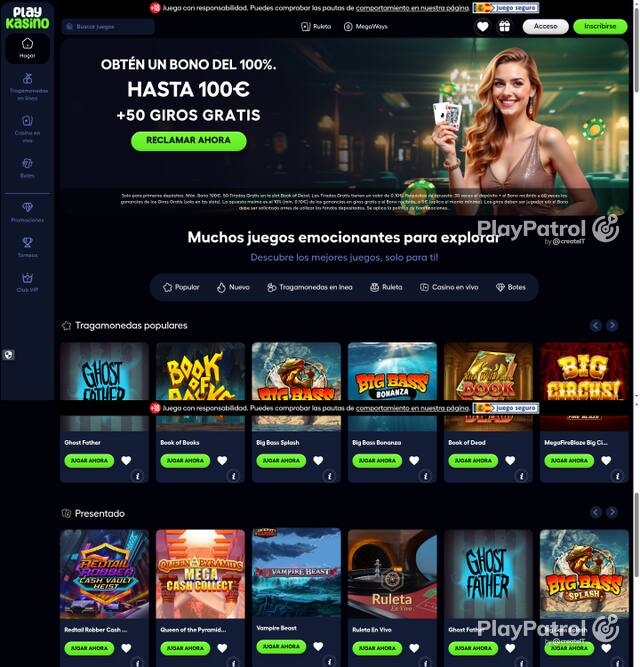 Capture of the front page of PlayKasino (playkasino.es) on 5 October 2026