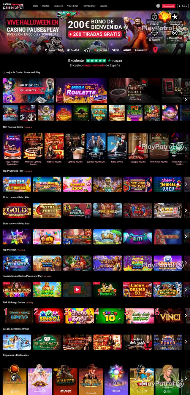 Capture of the front page of Casino Pause and Play (casinopauseandplay.es) on 11 October 2026