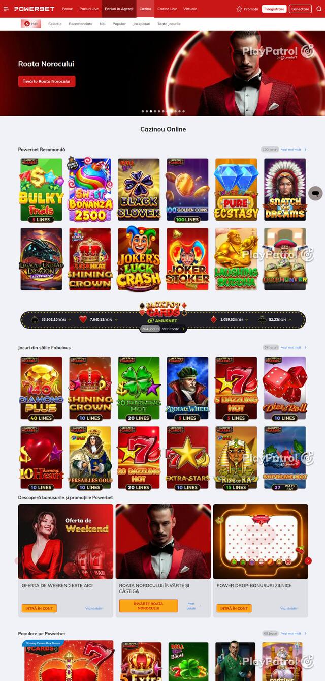 Capture of the front page of PowerBet (online.powerbet.ro) on 4 October 2026