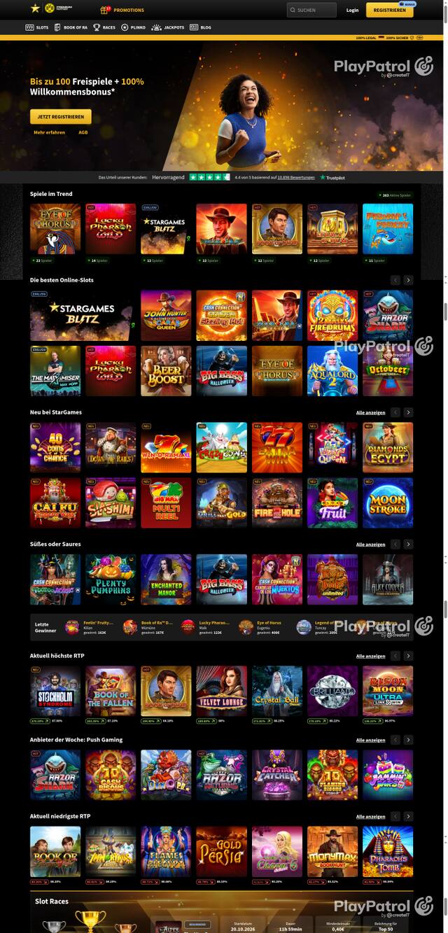 Capture of the front page of StarGames (stargames.de) on 16 October 2026