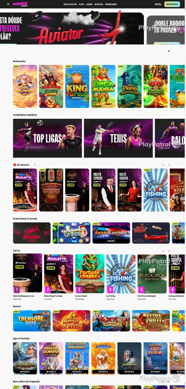 Capture of the front page of Yaass Casino (yaasscasino.es) on 20 October 2026