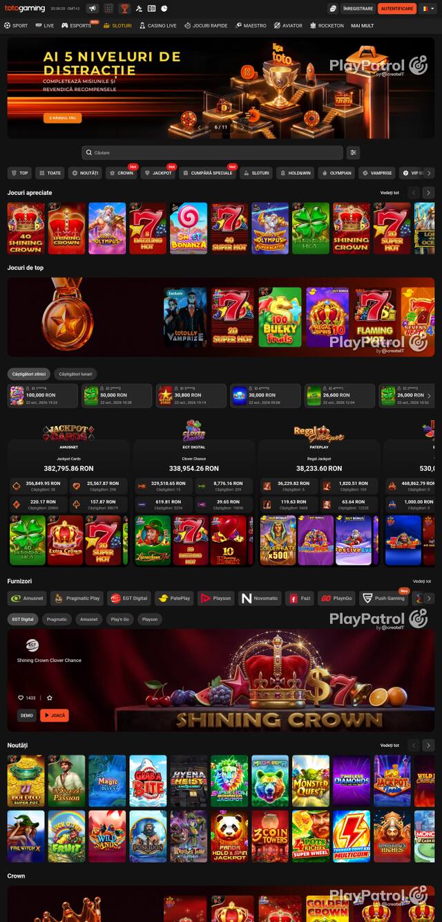 Capture of the front page of Totogaming (totogaming.ro) on 22 October 2026