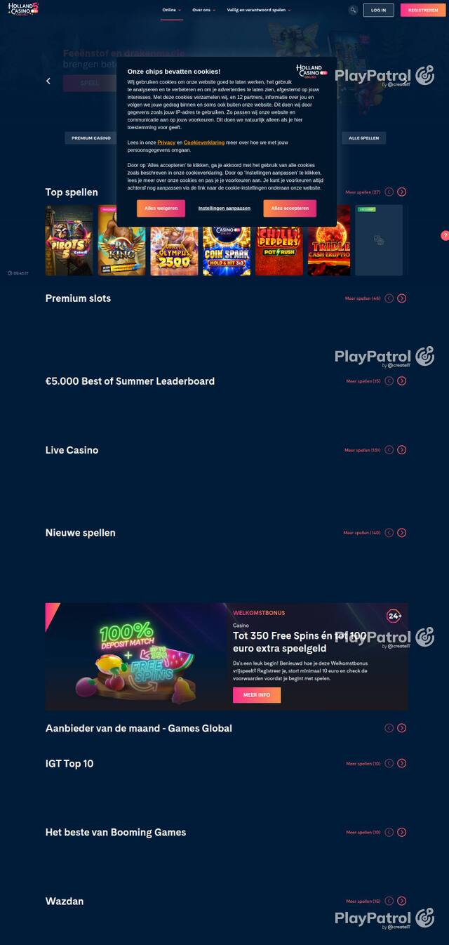 Capture of the front page of Holland Casino (hollandcasino.nl) on 2 October 2026
