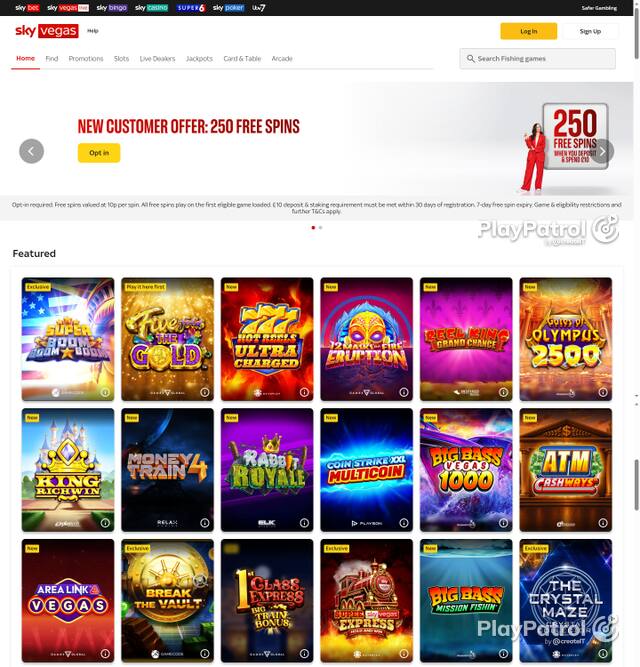 Capture of the front page of Sky Vegas (skyvegas.com) on 5 October 2026