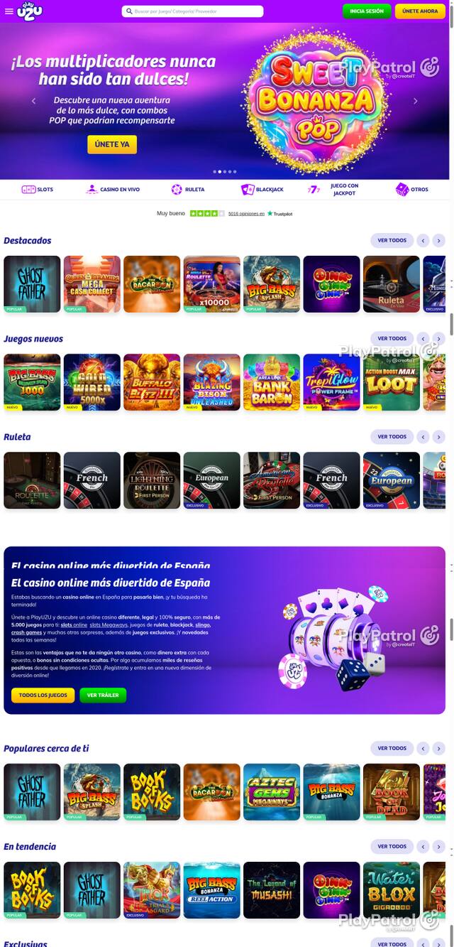 Capture of the front page of PlayUZU (playuzu.es) on 28 October 2026