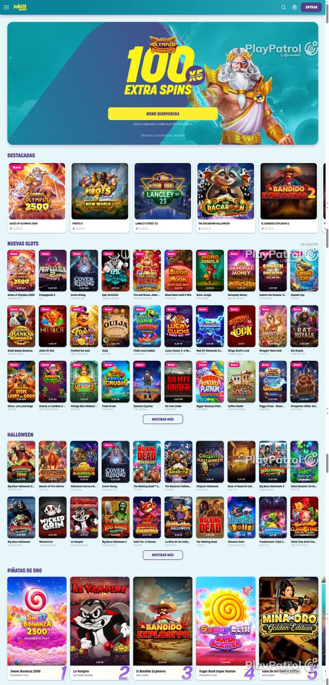 Front page of Piñata Casino as captured on 29 October 2026