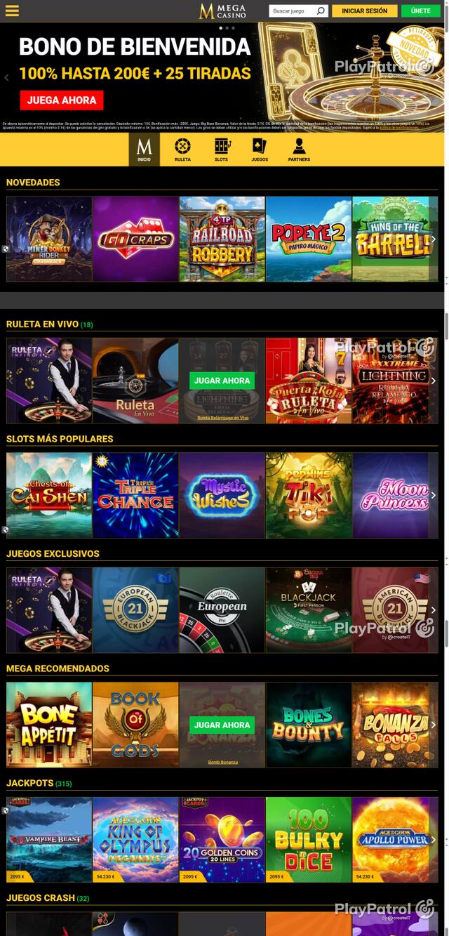 Capture of the front page of Mega Casinos (megacasinos.es) on 10 October 2026